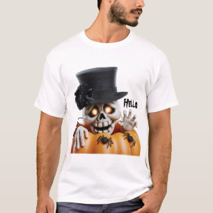 Skrämmande skelett med topp hatt Halloween-dekorat T Shirt