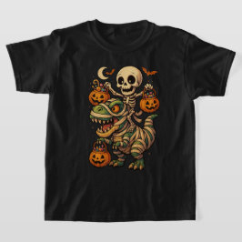 Skrämmande skelett & Mumi T-Rex Halloween-design T Shirt