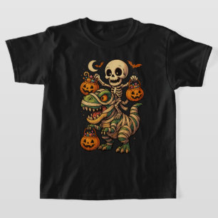 Skrämmande skelett & Mumi T-Rex Halloween-design T Shirt