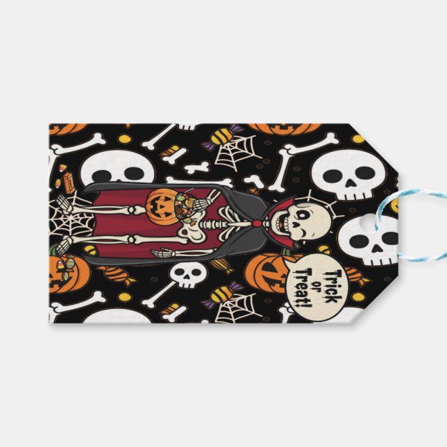 Skrämmande skelett och ben för Halloween Presentetikett (Framsidan (Horisontell))