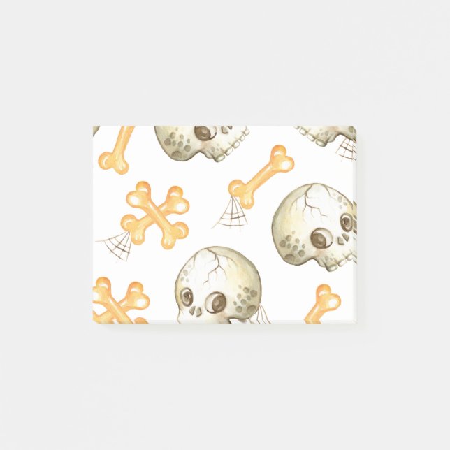 Skrämmande skelett och ben Halloween-mönster Post-it Block (Framsida)