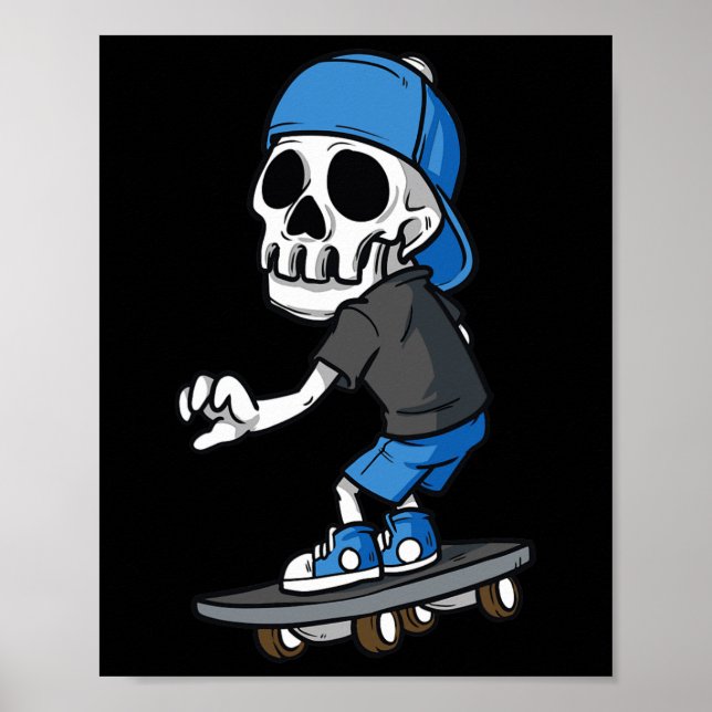 Skrämmande skelett skateboardåkning Skridskoåkning Poster (Framsidan)