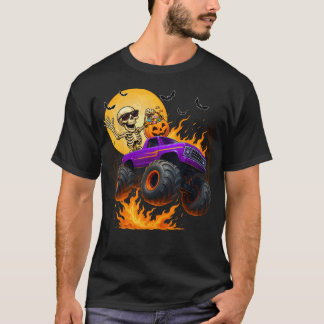 Skrämmande skelett som kör monstertruck Halloween- T Shirt