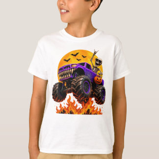 Skrämmande skelett som kör monstertruck Halloween- T Shirt