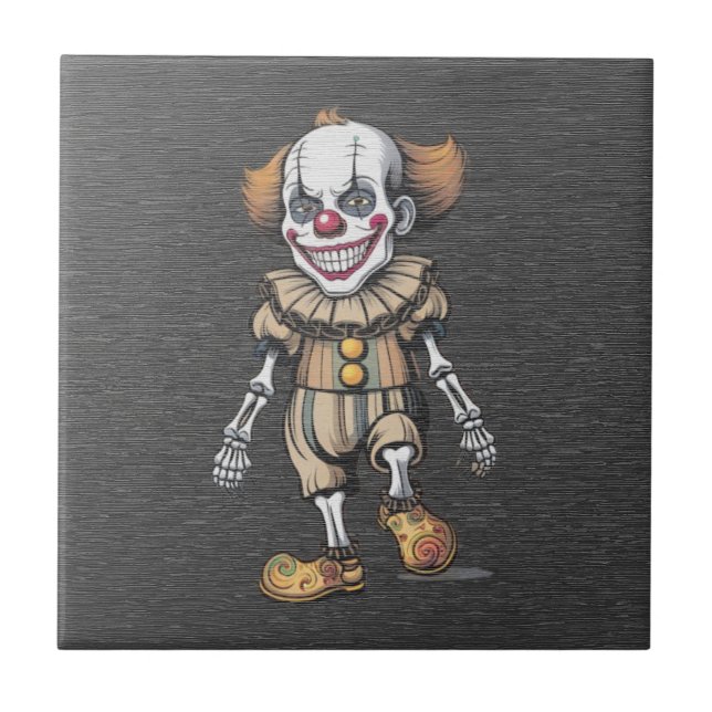 Skrämmande skelettclown - Vintage Halloween Kakelplatta (Framsidan)