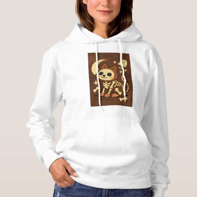 Skrämmande skelettkatt och spöke  t shirt (Framsida)