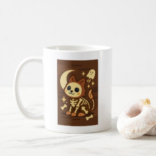 Skrämmande skelettkatt och spöklik klassisk mugg, kaffemugg