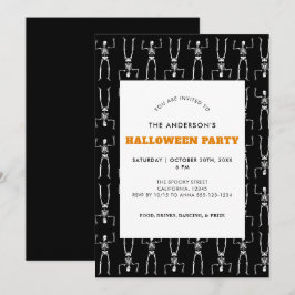 Skrämmande skelettmönster Svart Halloween-fest Inbjudningar