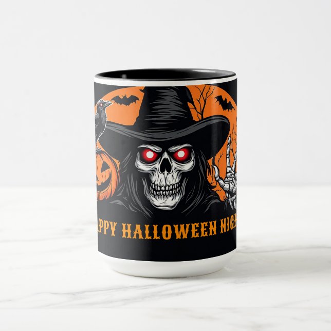 Skrämmande skelettpumpa och häxhatt kul 👻 mugg (Center)