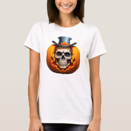 Skrämmande skelettpumpa topp hatt ben Halloween T Shirt