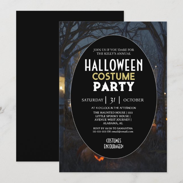 Skrämmande skog årlig Halloween-kostymfest Inbjudningar (Fram/baksida)
