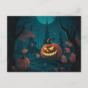 Skrämmande skog med Jack-O' Lanterns Halloween Helg Vykort