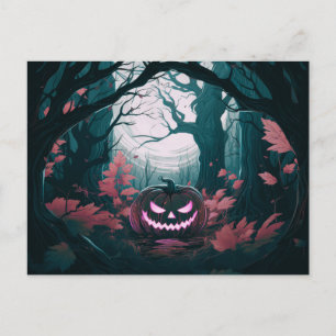 Skrämmande skog med Jack-O' Lanterns Halloween Helg Vykort