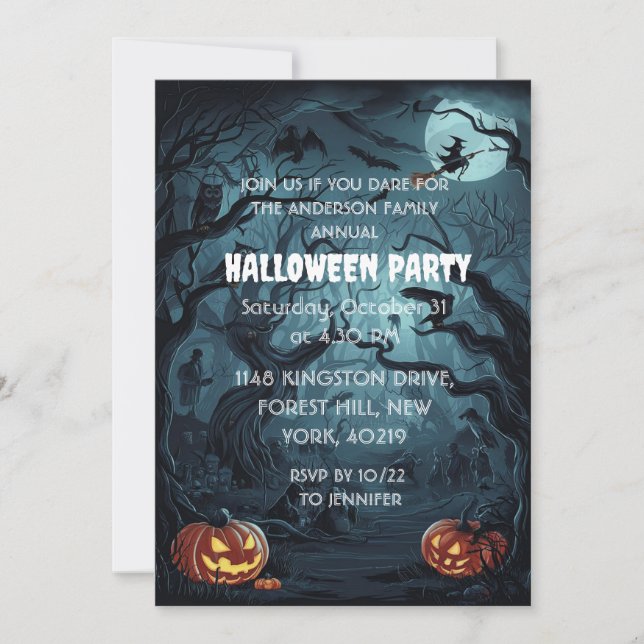 Skrämmande Skog Pumpa Halloween Fest Inbjudningar (Framsida)
