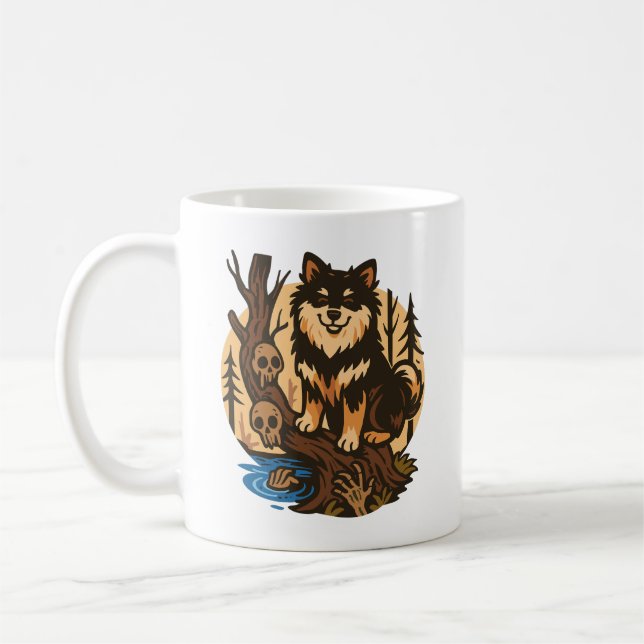 Skrämmande skogshund med dödskallar skräckkonst kaffemugg (Vänster)