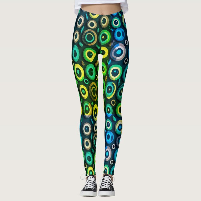 Skrämmande skräck blågrön monster ögon Halloween Leggings (Framsida)