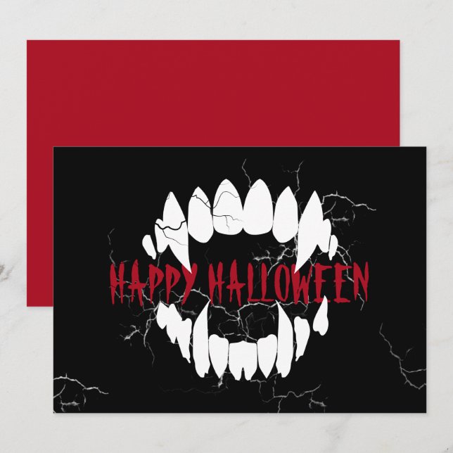 Skrämmande skräck dracula tänder halloween  julkort (Fram/baksida)