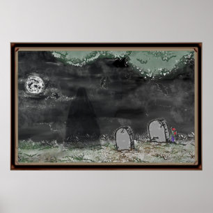 Skrämmande skuggfoto Horisontell inramad affisch