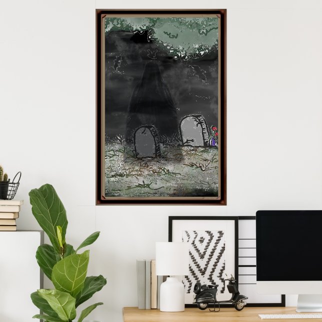 Skrämmande skuggfoto inramad affisch (Hemmakontoret)