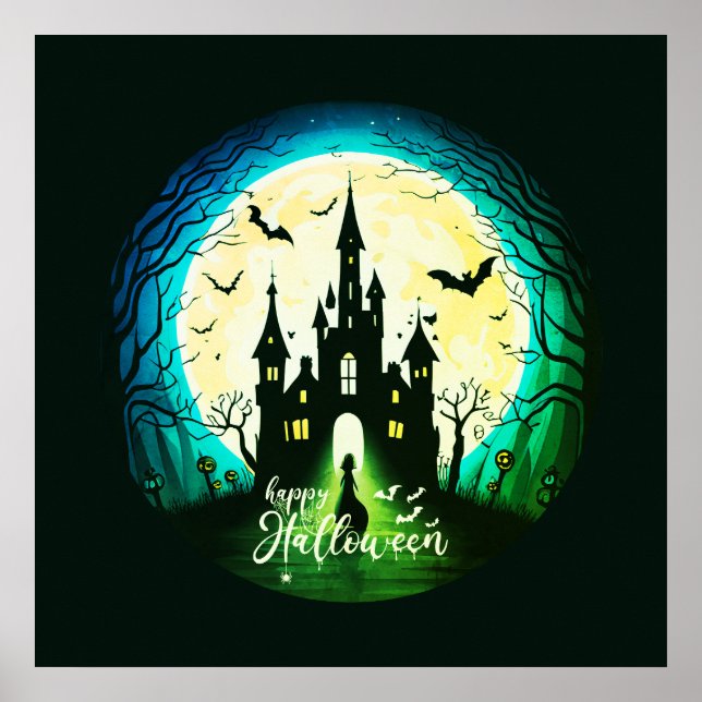 Skrämmande slott Glad Halloween kuslig Poster (Framsidan)