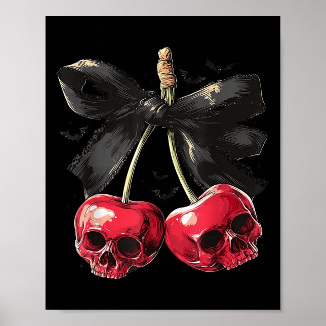 Skrämmande sommarskalle körsbär Halloween Coquette Poster (Framsidan)