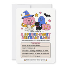 Skrämmande söß Halloween födelsedagsinbjudan