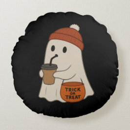 Skrämmande söt älsklig spöke röd mössa Halloween Rund Kudde