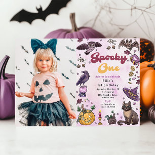 Skrämmande söt Halloween 1-års födelsedagsfoto Inbjudningar