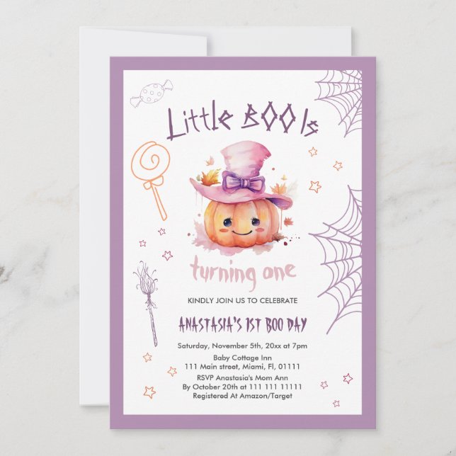 Skrämmande söt Halloween-bebis Tjejens 1-årsdag Inbjudningar (Framsida)