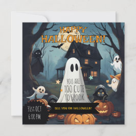 Skrämmande-söt Halloween-fest med spökpumpa Inbjudningar