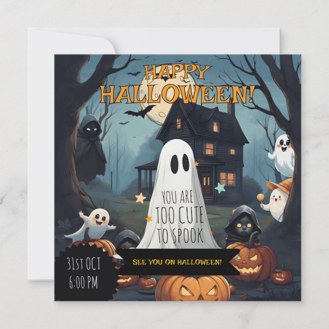 Skrämmande-söt Halloween-fest med spökpumpa Inbjudningar (Framsida)