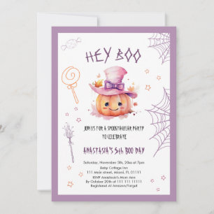 Skrämmande söt Halloween-flicka 5-årsdag Inbjudningar