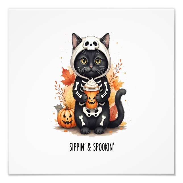 Skrämmande söt katt Halloween Fototryck (Framsidan)