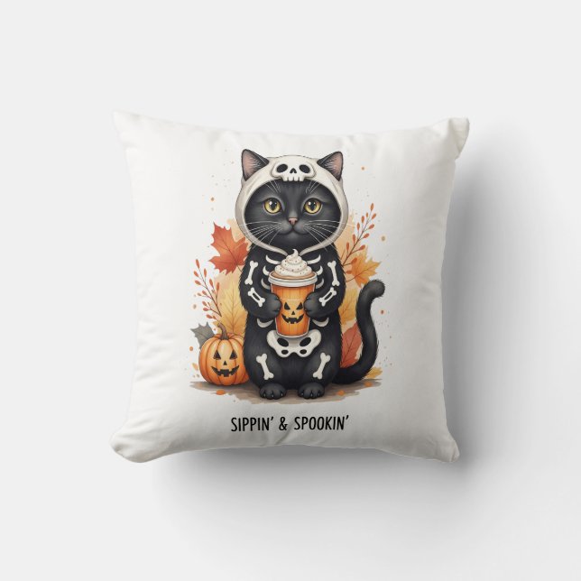 Skrämmande söt katt Halloween Kudde (Framsida)