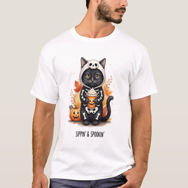 Skrämmande söt katthalloween t shirt (Framsida)