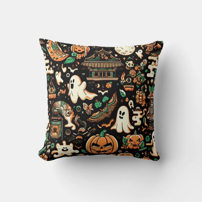 Skrämmande söt kuslig Kawaii spökpumpa Halloween Kudde (Framsida)