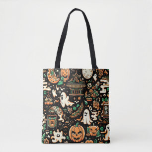 Skrämmande söt kuslig Kawaii spökpumpa Halloween Tygkasse