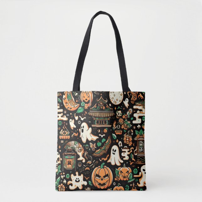 Skrämmande söt kuslig Kawaii spökpumpa Halloween Tygkasse (Framsida)