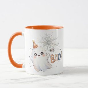 Skrämmande söt liten spöke. Boo! Mugg