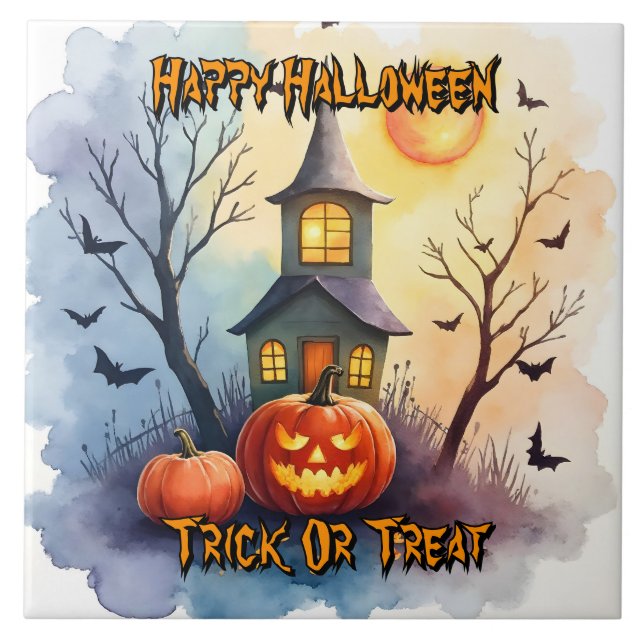 Skrämmande söt modern Halloween-samling Kakelplatta (Framsidan)