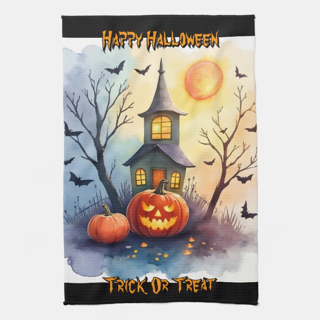 Skrämmande söt modern Halloween-samling Kökshandduk (Vertikal)
