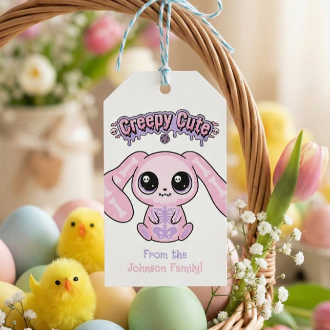 Skrämmande söt påskharfamilj etikett Pastell Goth (Creepy Cute Easter Bunny Family Tag Pastel Goth)
