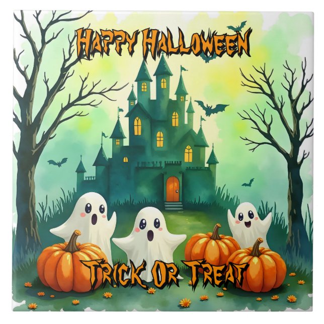 Skrämmande söt populär Halloween-samling Kakelplatta (Framsidan)