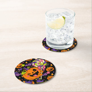 Skrämmande söt retro kawaii Halloween godispumpa Underlägg Papper Rund
