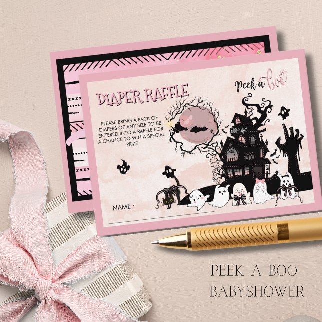 Skrämmande-söt Rosa & Svart Blöja-Raffel lott Tilläggskort (Spooky-Cute Pink & Black Diaper Raffle Ticket Enclosure Card)