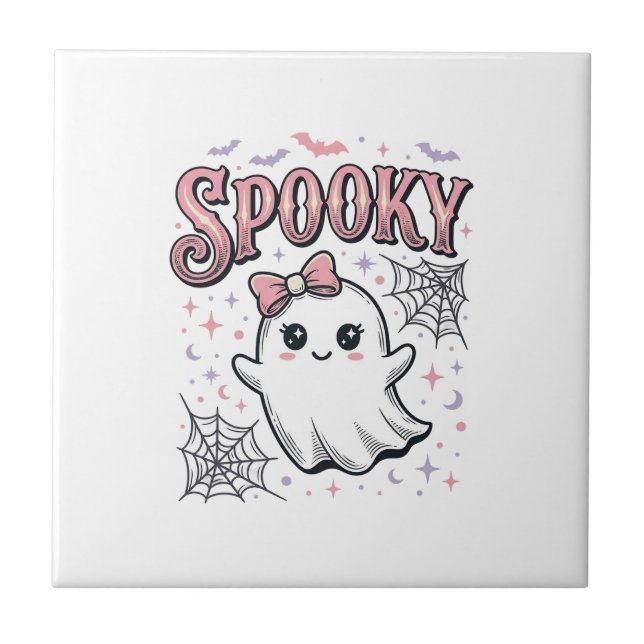 Skrämmande söt spökvintage Halloween-tröja design_ Kakelplatta (Framsidan)