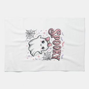 Skrämmande söt spökvintage Halloween-tröja design_ Kökshandduk