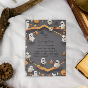 Skrämmande söt vintage Halloween 1-års födelsedag Inbjudningar