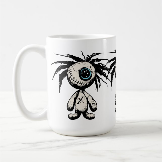 Skrämmande söt voodoo-docka illustration kaffemugg (Vänster)