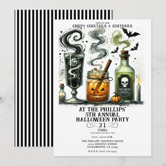 Skrämmande söta drinkar Halloweenfest Inbjudningar (Fram/baksida)
